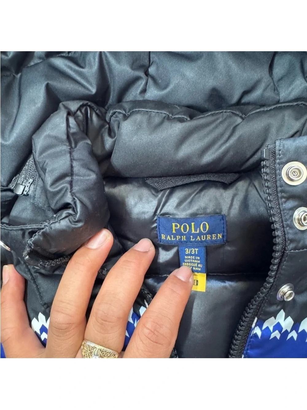 Polo by Ralph Lauren Blue & Black Snowflake Puffer Jacket